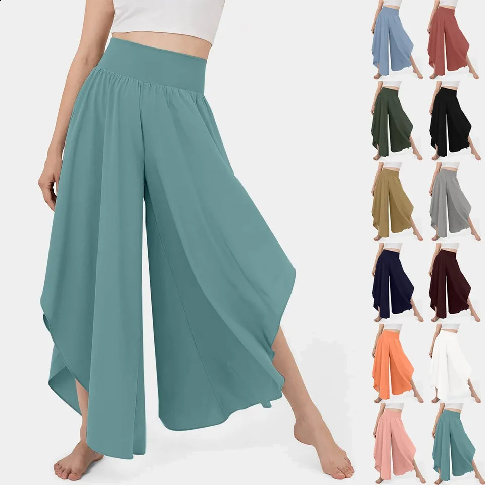 Women Wide Leg Pants High Waisted Yoga Hippie Casual Wear Boho Beach Palazzo Pants Women Jogging Trousers Korean Chiffon 250529Z
