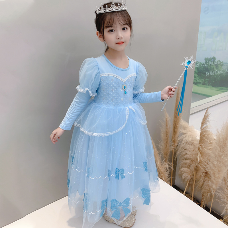 DISNEY kids designer clothes infant designer clothes Elsa princess dress little girl printed tulle skirt children's birthday outfit girls dress.