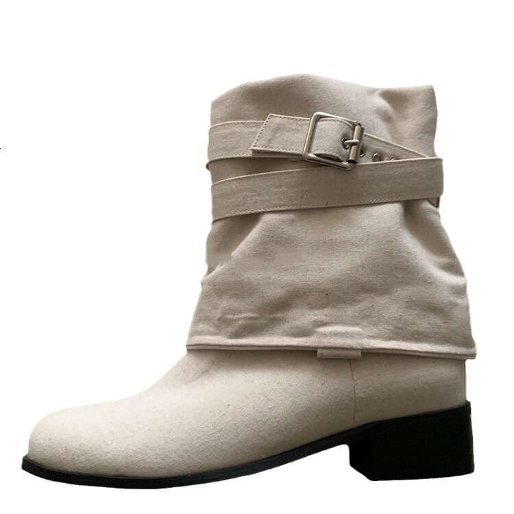 Korean Style Niche Design Turn-up Multiple Wear Fashion Fabric Surface Long Pants Tube Women 2024 Autumn Winter Short Boots