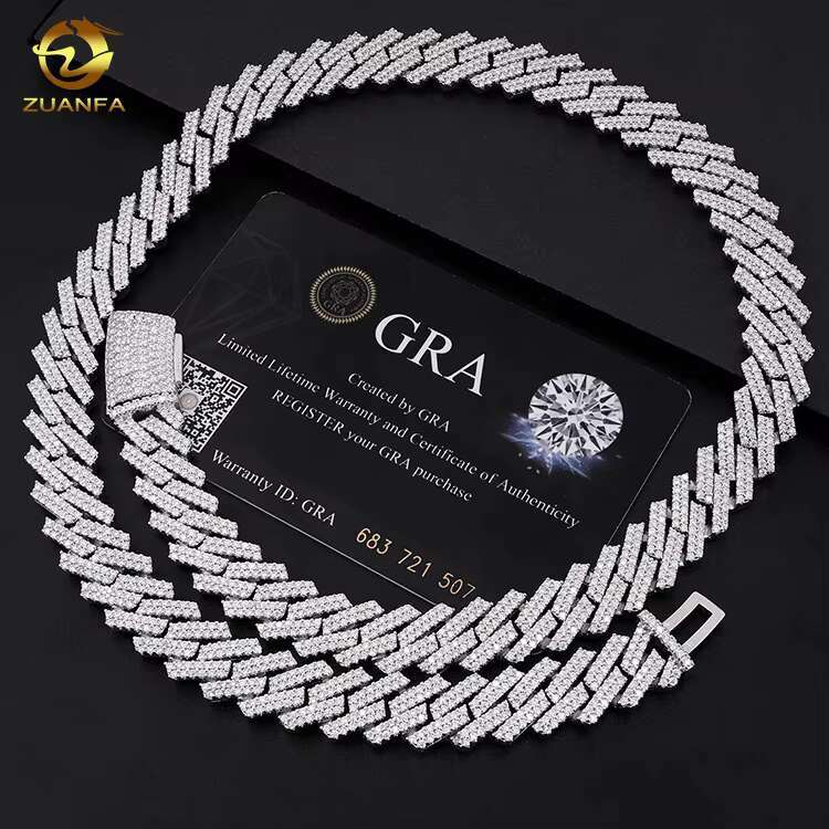 VVS Moissnaite Hip Hop Jewelry 10mm 12mm 15mm 925 Silver Sterling Gold Plated With Lab Moissanite Iced Out Cuban Link Chain