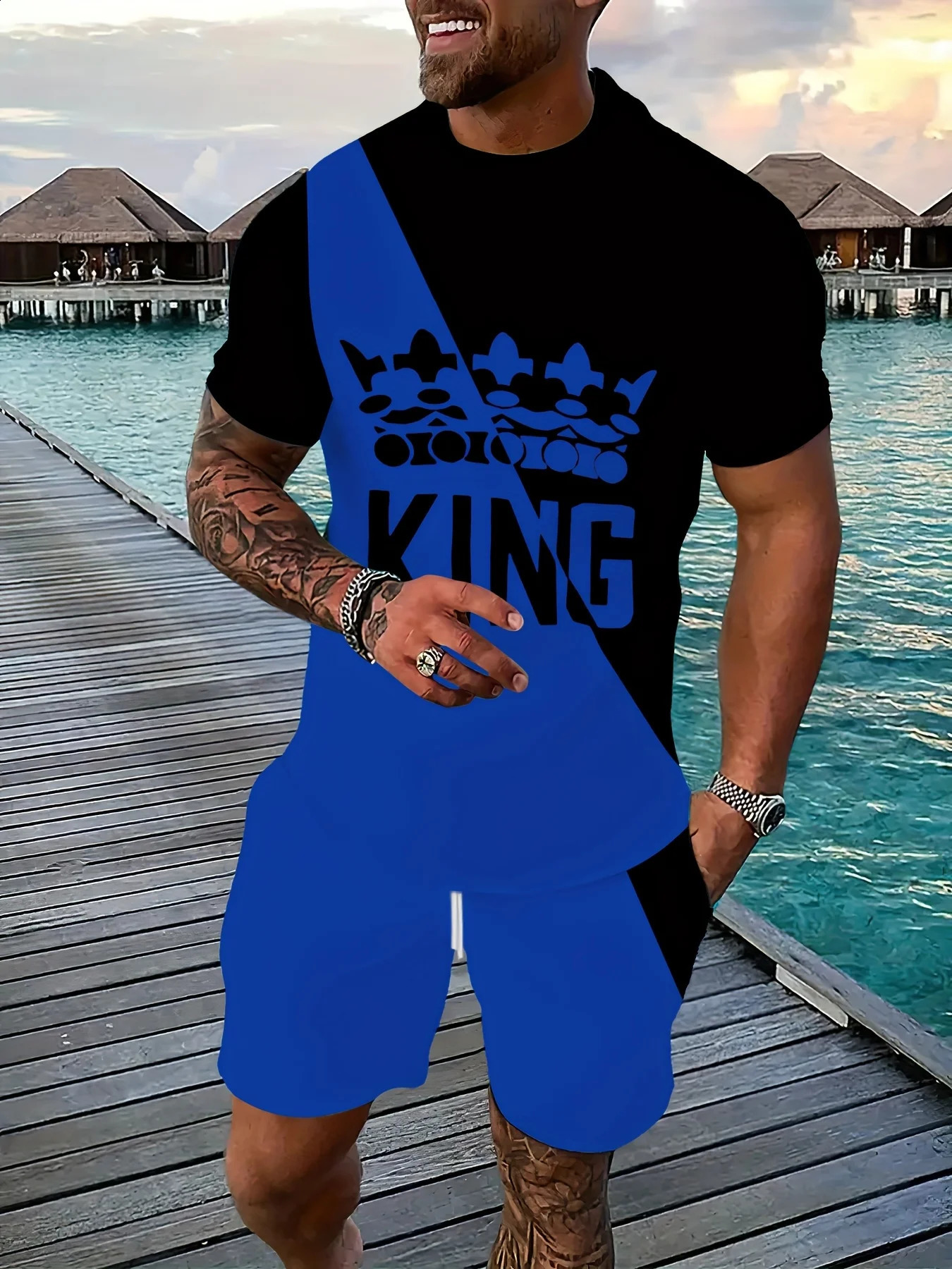 Summer 2025 mens suit 3D printed outdoor casual fashionable simple and breathable polyester wear 250520Z