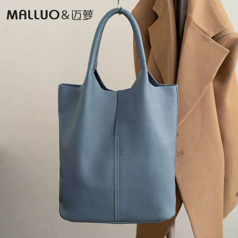 Bucket Ladies Women Casual Genuine Cow Leather Shoulder Bags Ladies Tote Handbags Big Shopper Bag For Female