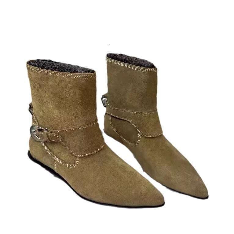 Niche Suede Pointed Toe Western Cowboy Short for Women Autumn Winter New Plush Low Heel Martin Slim Boots