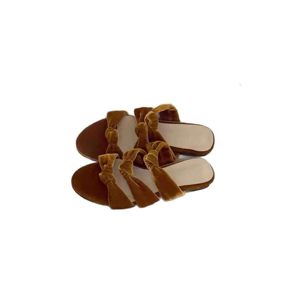 Sheepskin Version ~ Korean Style Velvet Flat One-Strap Knotted Open-Toe Sandals for Women Outdoor 2025 Summer Slippers