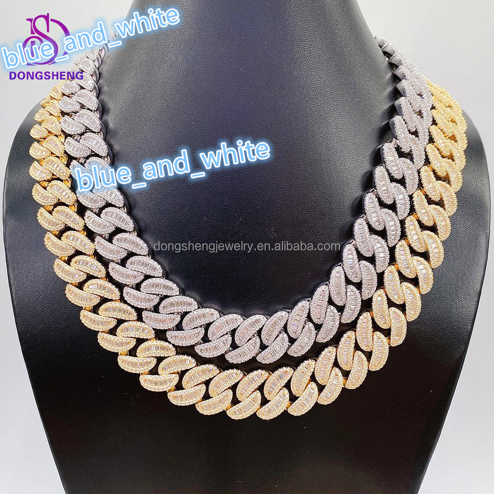 New Dual Cut Moissanite Cuban Link Chain 18mm S925 Silver Pass Tester D Color Baguette Round Diamond Moissanite Cuban Necklace