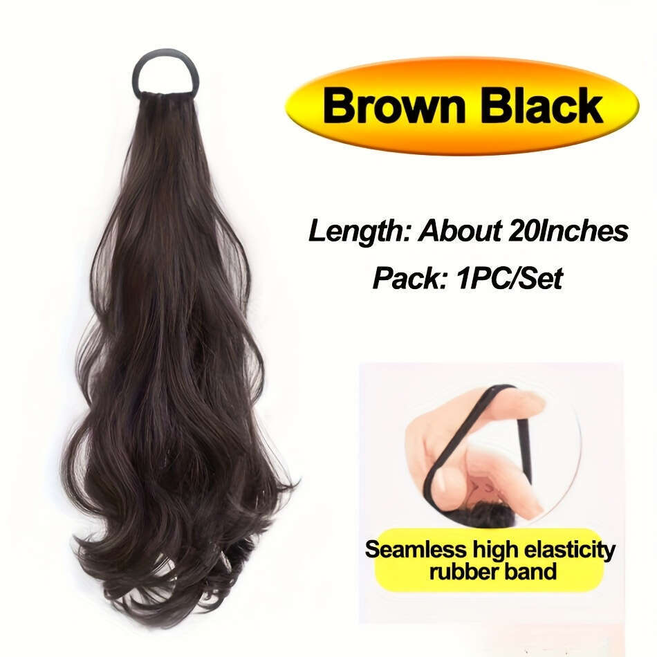 20inch Elegant Wide Synthetic - Heat Resistant Fiber, with Non-Slip Rubber Band, Women's Low Tie Accessory, Suitable for All Ethnicities, Natural
