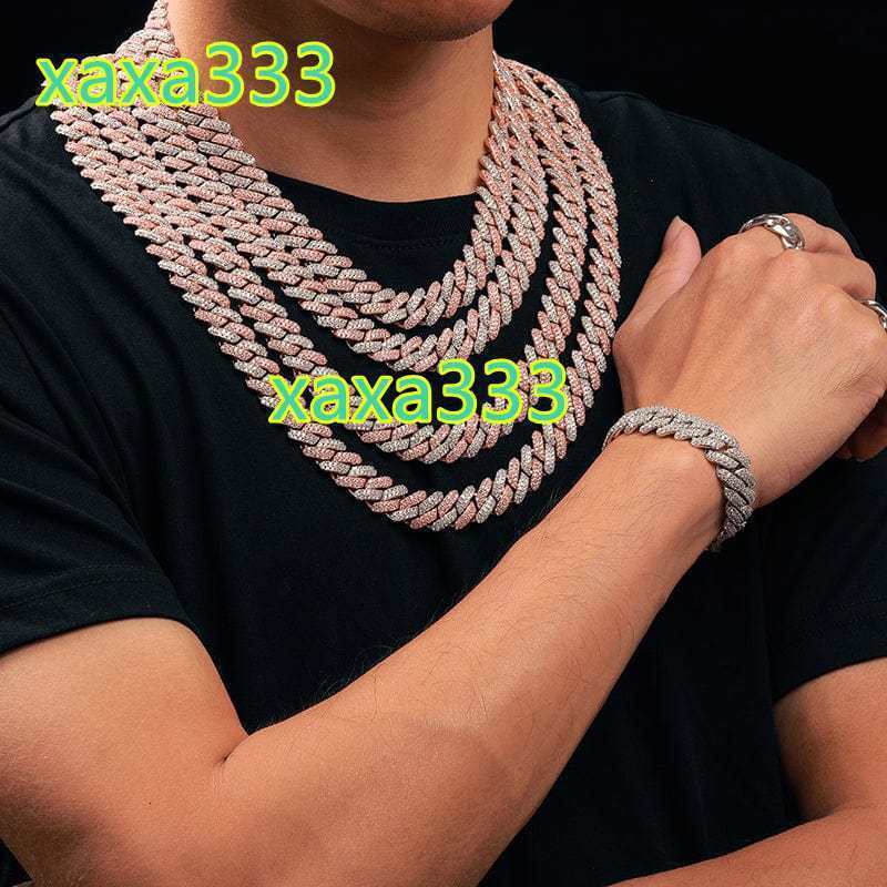 Hip Hop Jewelry Fashion 12mm Cuban Link Chain Choker Gold Silver Plated Full Diamond Moissanite Cuban Necklace Bracelet for Men