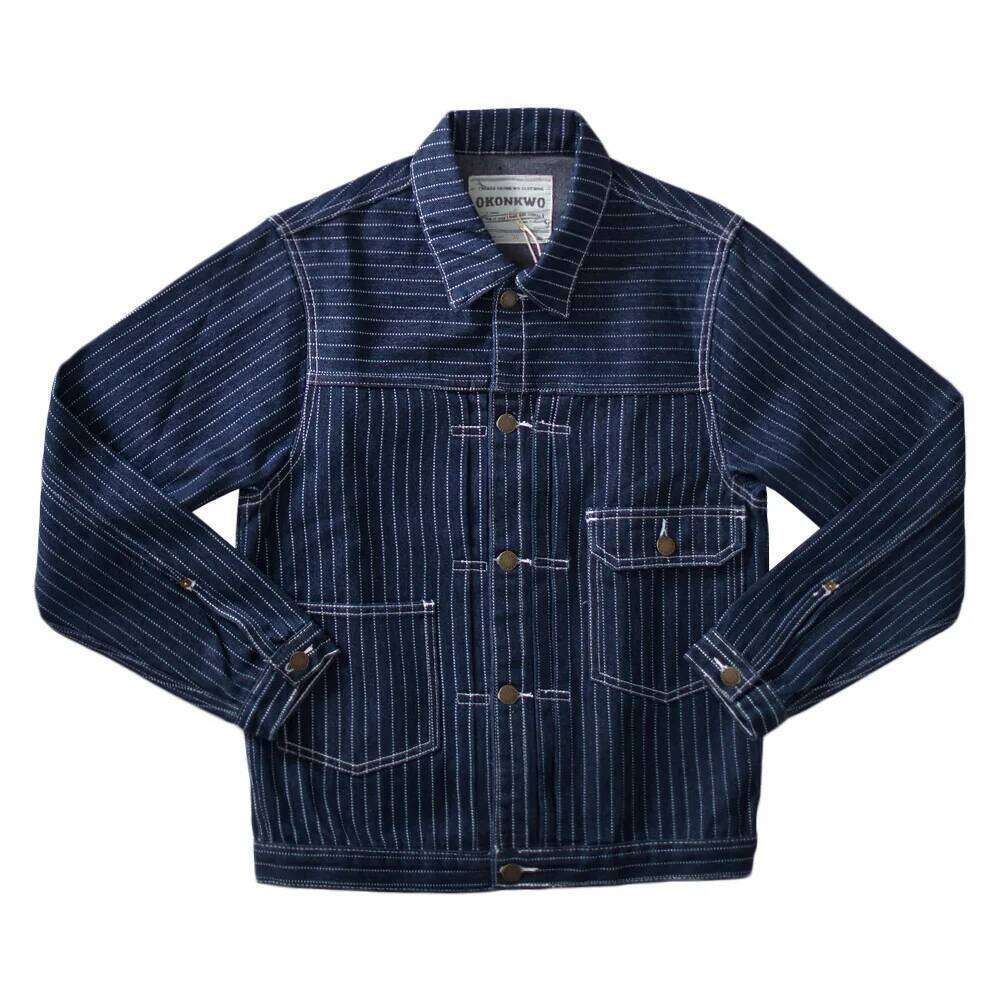 Women's Wear Heavyweight American Vintage Ameki Vertical Stripes Slim Fit Canvas Denim Workwear Jackets Autumn 100% Cotton Men's Coats Y2k