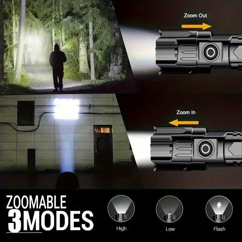 Super Bright 1000LM Rechargeable LED Flashlight Handheld Powerful Zoomable Waterproof Torch for Emergency CampingXJ250529