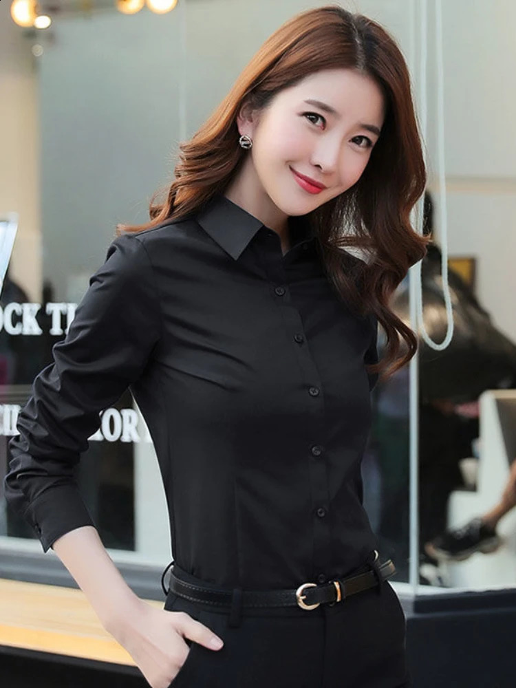 Fashion Women Shirt White Shirt Female Longsleeve Professional Shirt Formal Dress Large Size Work Clothes OL Button Womens 250529Z