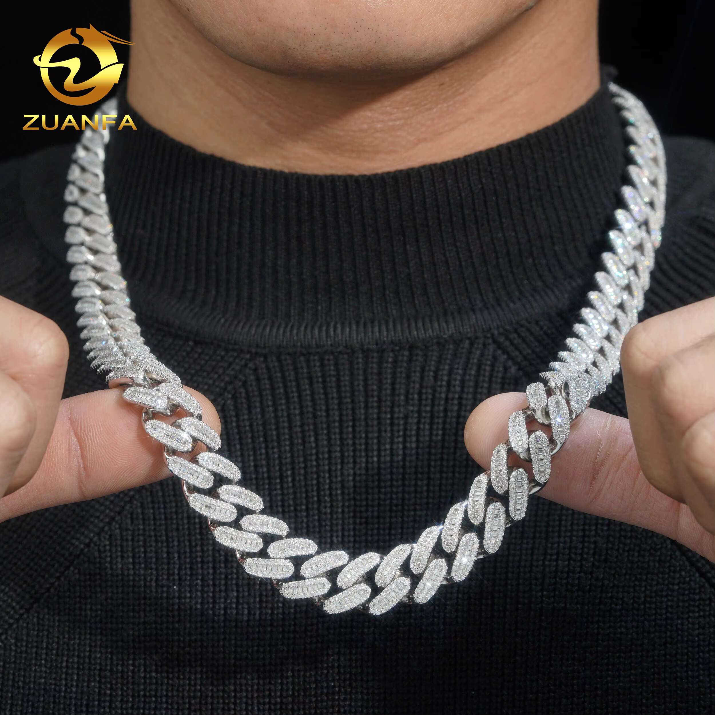 Custom Jewelry GRA Certificate Passed Diamond Tester 16mm Moon Shape Vvs Moissanite Cuban Link Chain Rapper Hip Hop Necklace