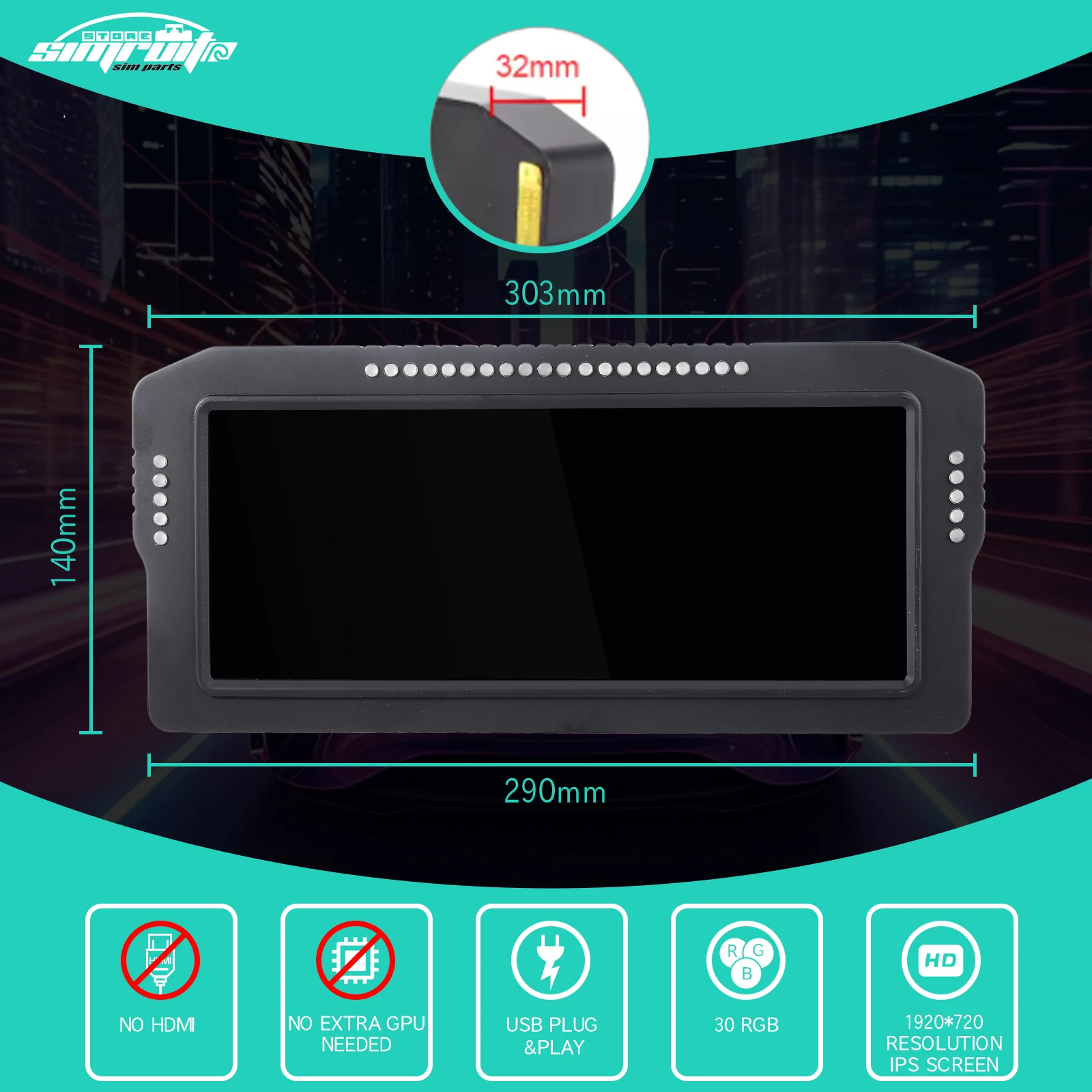 SimRuito dashboard Sim racing dashboar Sim display 10.3 inch steering wheel display dashboard 30RGB Pc steering wheel displa