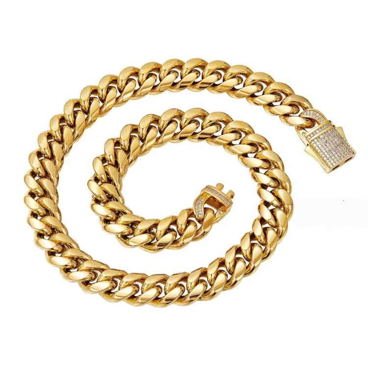 Fashion Hip Hop Gold Plated Stainless Steel Men Moissanite Baguette Cuban Link Chain Jewelry Tarnish Free