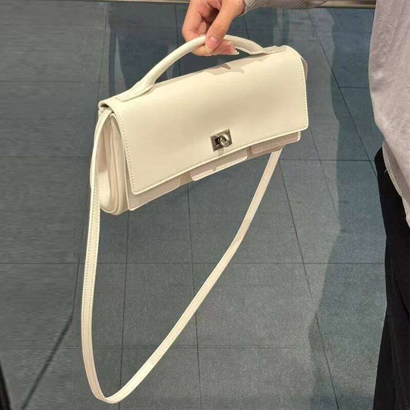 New Lock Small Square Women's Genuine Leather Handbag Classic Black Brand Design Shoulder Ladies Crossbody Bag