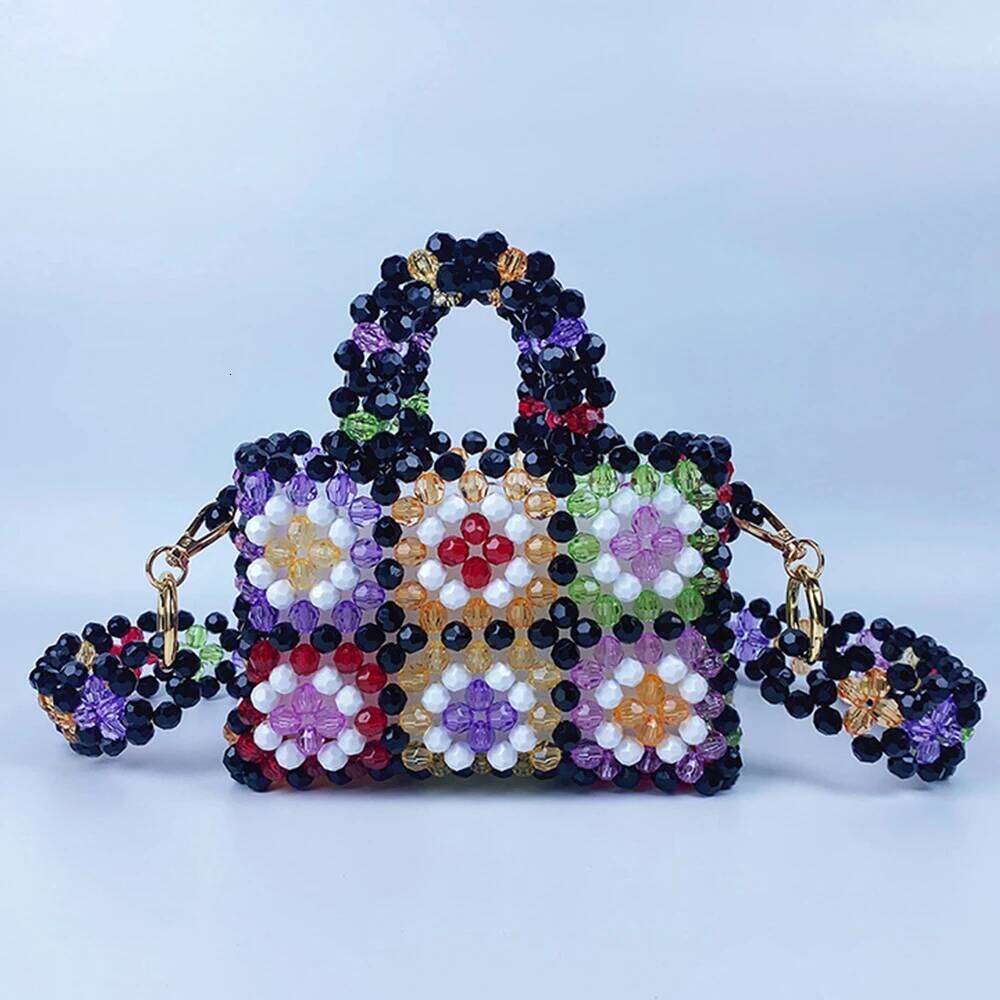 Women's Bags Designer Handmade Color Beaded Handbag Hollow Woven Beading Bags For Women Shoulder NEW Wide Strap Crossbody Bag Evening Clutch