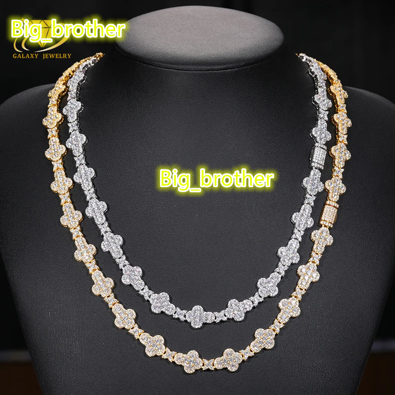 Iced Out Jewelry 10mm 925 Silver Chain GRA Certificate Diamond Moissanite Cuban Link Chain Cross Flower Bracelet Necklace
