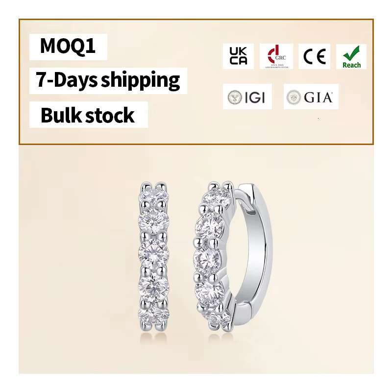 Bulk in Stock Hoop Earrings 925 Sterling Silver D VVS1 3mm 0.1Ct Lab Grown Moissanite Earrings