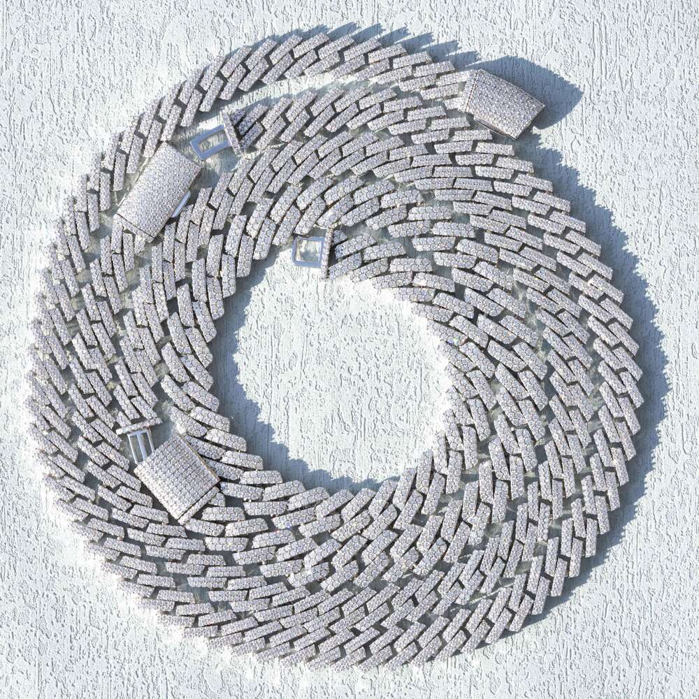 Custom 12mm 13mm 14mm 15mm 16mm 18mm Width Two Rows VVS Moissanite Silver 925 Women Necklace Cuban Chain