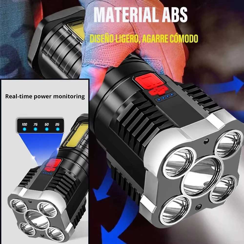 5LED High Power Led Flashlights Rechargeable Camping Spotlight with Side Light 3 Lighting Modes for Camping Adventure OutdoorXJ250529