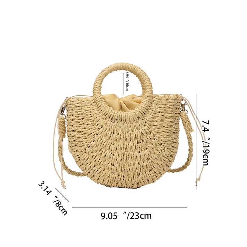 Handwoven Straw Rattan Half-Moon Beach Handbag Large Capacity Women Summer Hollow Out Shoulder Crossbody Bag Woven Tote Bag XJ2520528