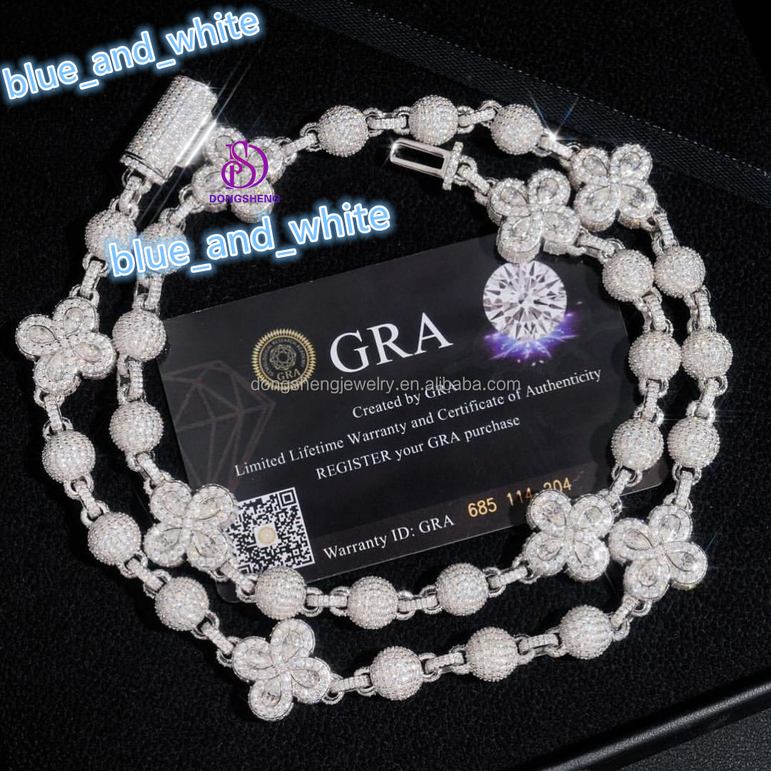Custom 925 Sterling Silver Iced Out Vvs D Color Moissanite Diamond Cuban Link Chain Necklaces for Men Women Jewelry