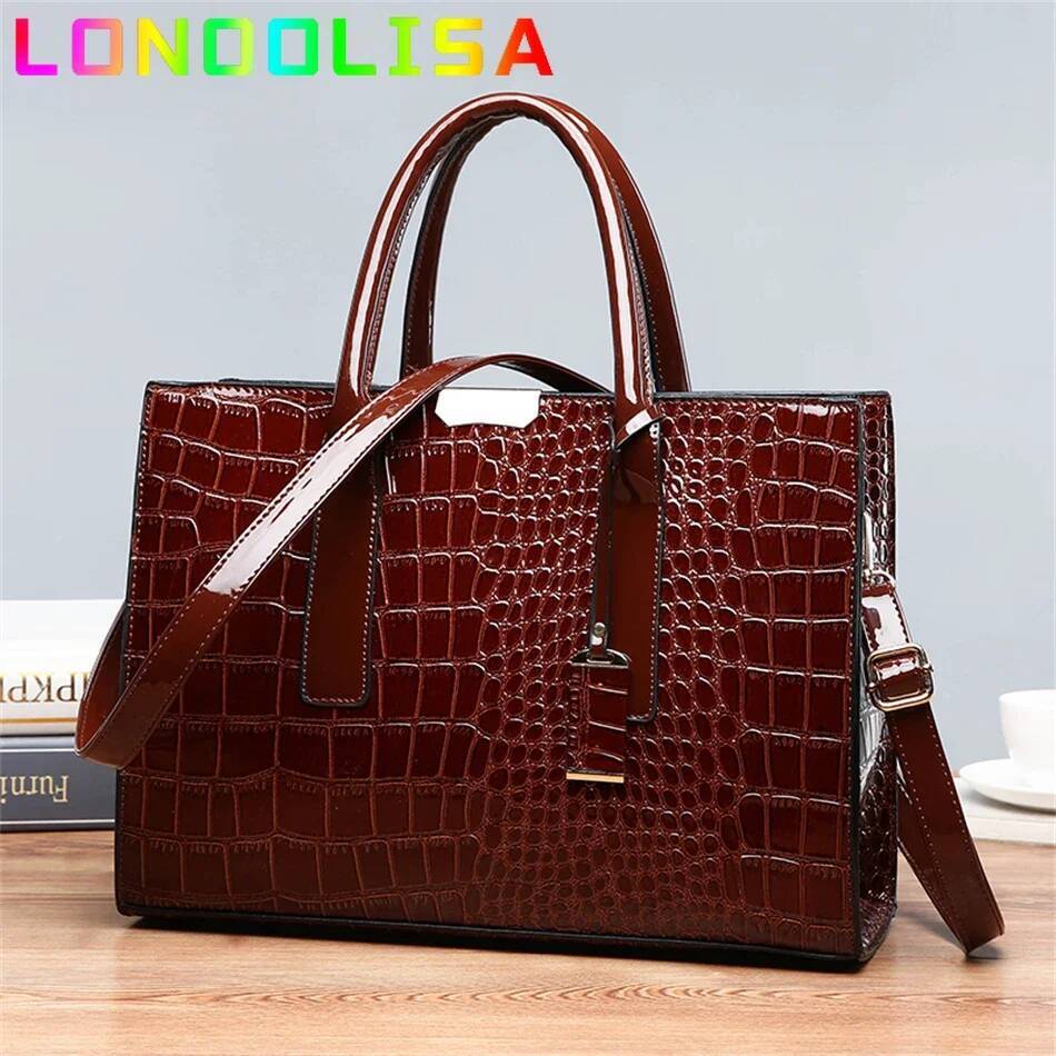 Pantent Leather Crocodile Handbags Female Crossbody Shoulder Messenger Bag For Women 2024 High Quality Ladies Handle Tote