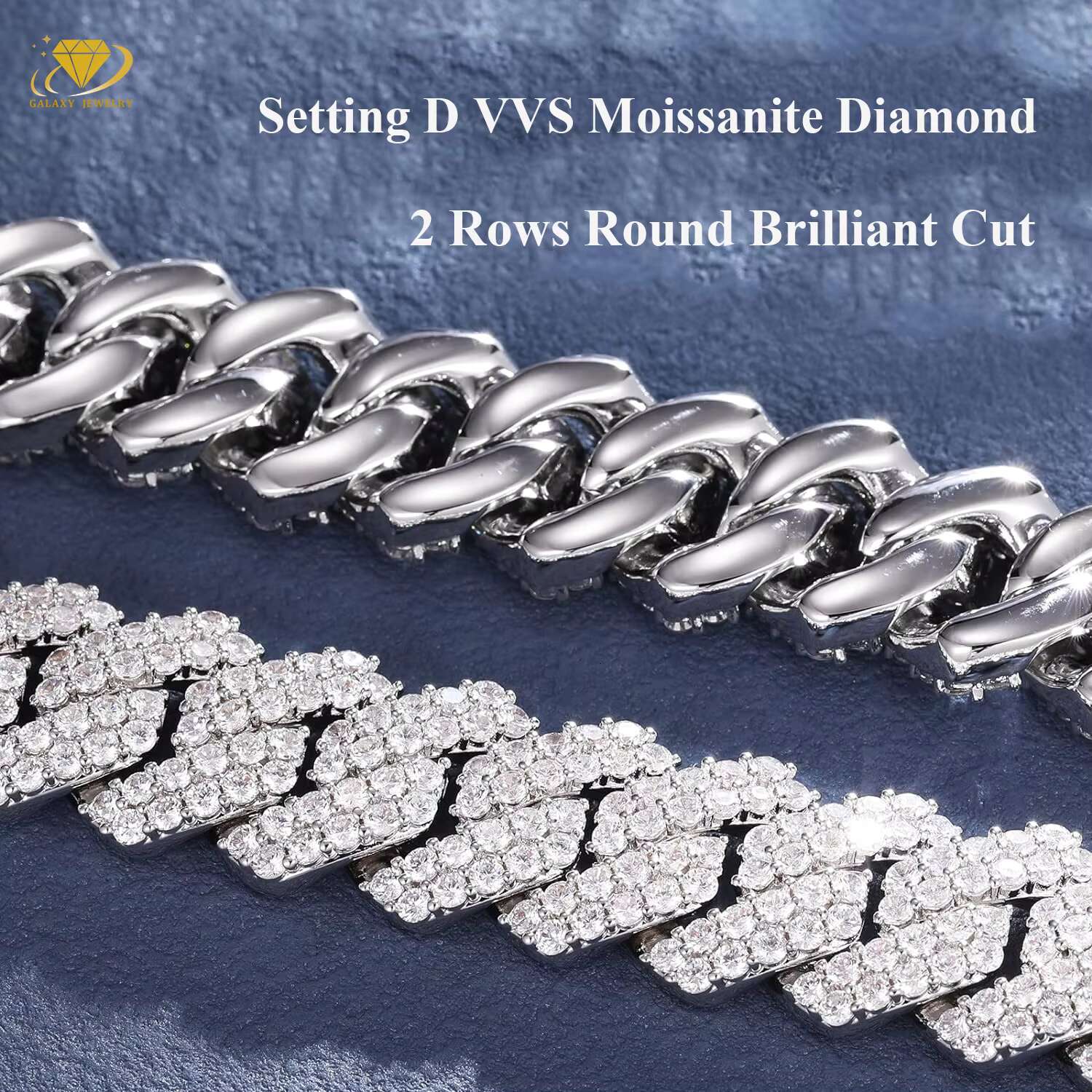Classic Iced Out Cuban Chains VVS Moissanite Diamonds Hiphop Boys 2 Rows 925 Sterling Silver Thick Cuban Link Necklace Rappers
