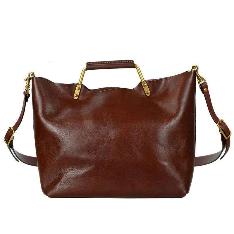 Designer Bag Fashion First Layer Vegetable Tanned Cowhide Women Handbag Literary Vintage Genuine Leather Shoulder