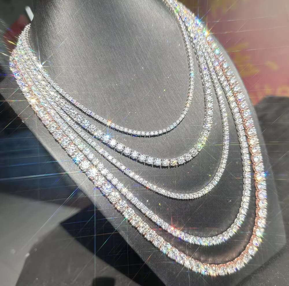 Hip Hop Iced Out D Color White VVS 925 Sterling Silver 2MM 3MM 4MM 5MM 6.5MM Moissanite Diamond Tennis Chain Necklace Women