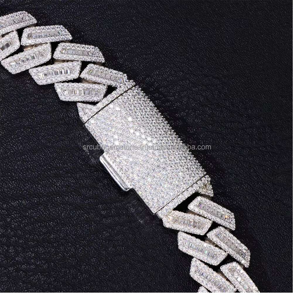 New 16mm Baguette Diamond Cuban Chain 925 Sterling Silver Iced Out VVS Moissanite Necklace Hip Hop Custom Chain