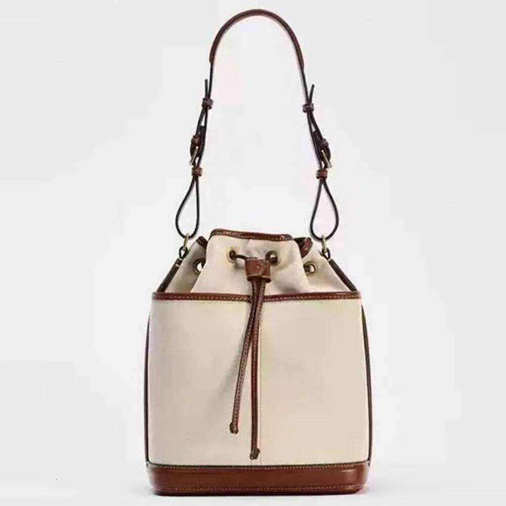 Women's Bags Designer Fashion Canvas Bucket Bag Designer Drawstring Handbags PU Patchwork Shoulder Crossbody Bags For Women New Purses