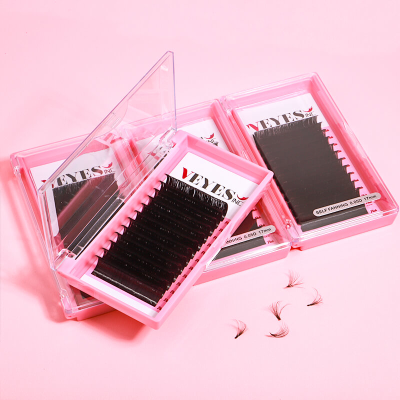 Veyes Wholesale Russian Matte Dark Black Cashmere Volume Lash Eyelash Extension Easy to Fan Tray 0.03 0.05 0.07 Volume Eyelash Extensions