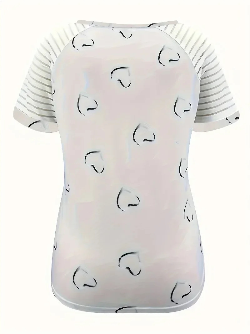 Womens Plus Size 1XL5XL Summer Fashion Peach Blossom Print Short Sleeve Casual Zipper Loose Vneck Tshirt Top 250519