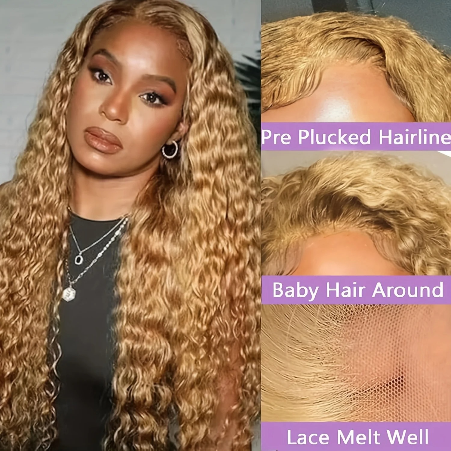 36 Inch Honey Blonde Wig Human Hair 13x6 Hd Lace Deep Wave Frontal Wigs Colored Curly Wigs Pre Plucked For Women Synthetic