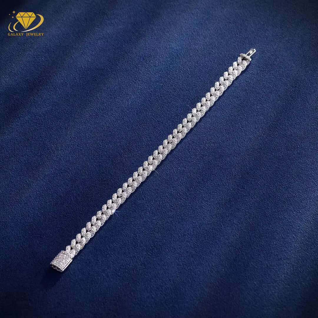 Hot Sale Iced Out 2Rows Miami Cuban Link Prong Chain Pass Tester Sterling Silver 10mm Moissanite Cuban Link Chain Necklace