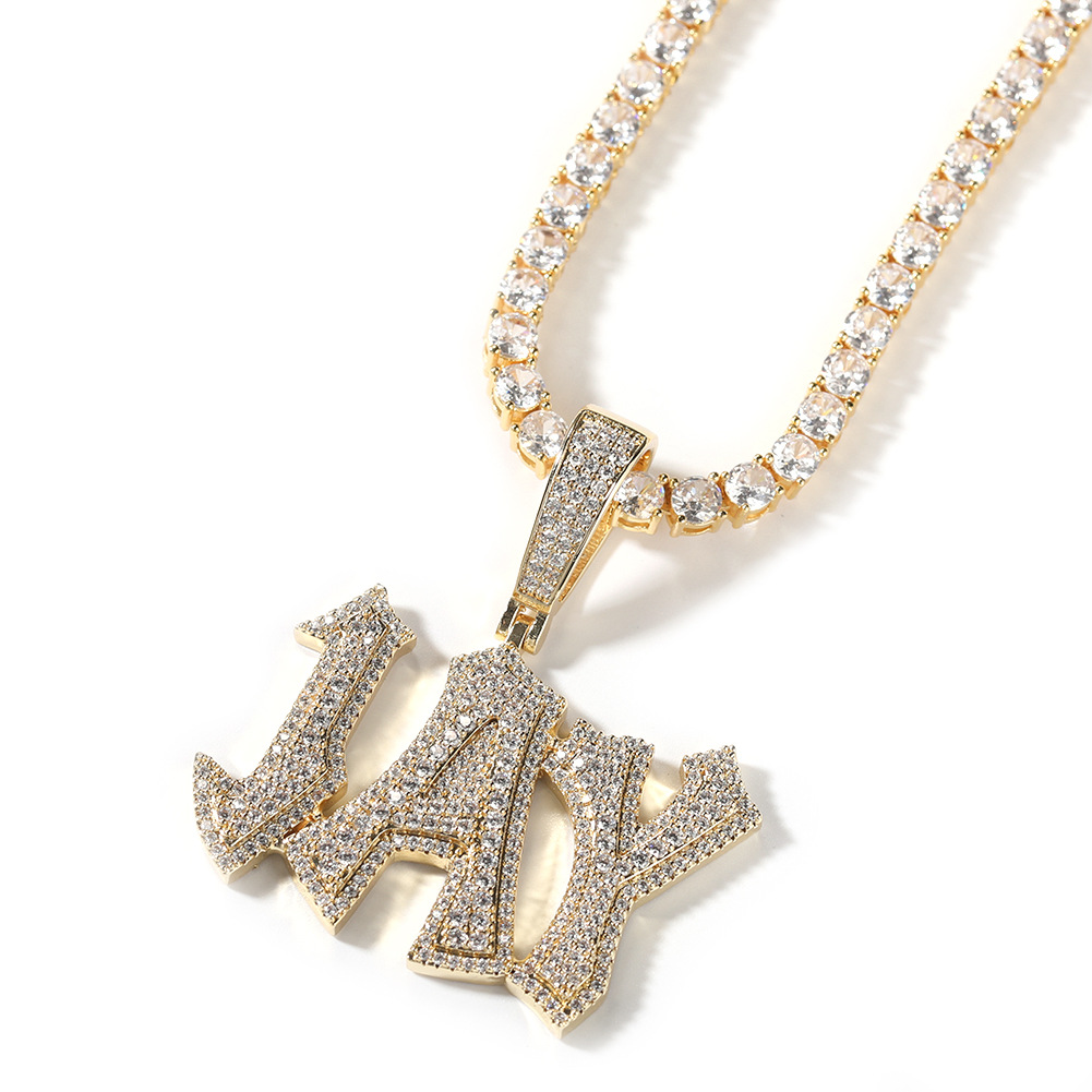 DIY Custom A-Z Letters Name Pendant Necklaces 5A Zircon Real Gold Plated Hip Hop Jewelry