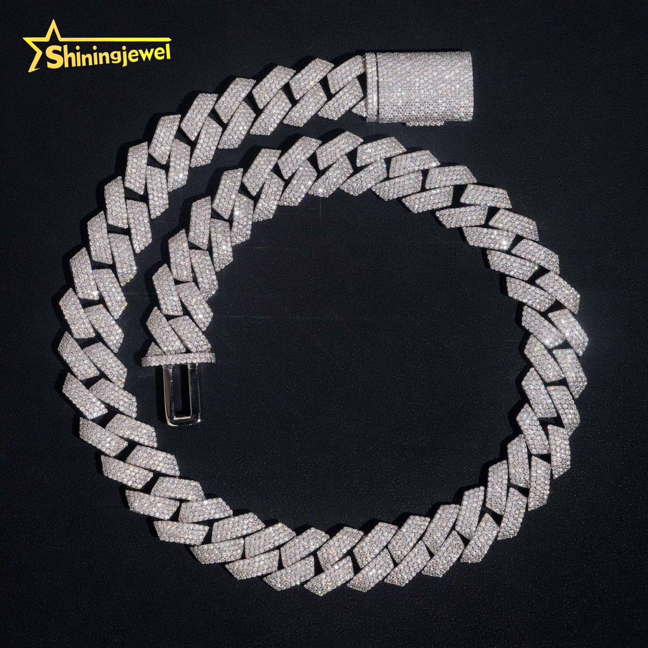 Hip Hop Luxury 18MM 4Rows Cuban Link Moissanite 925 Silver Fashion Jewelry Necklaces Custom Iced Out Cuban Link Chain for Men