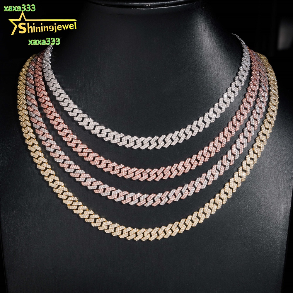 Hot Sale RTS 8mm Iced Out Cuban Link Chain 925 Sterling Silver Gold Plated Pass Diamond Test VVS Moissanite Cuban Necklace