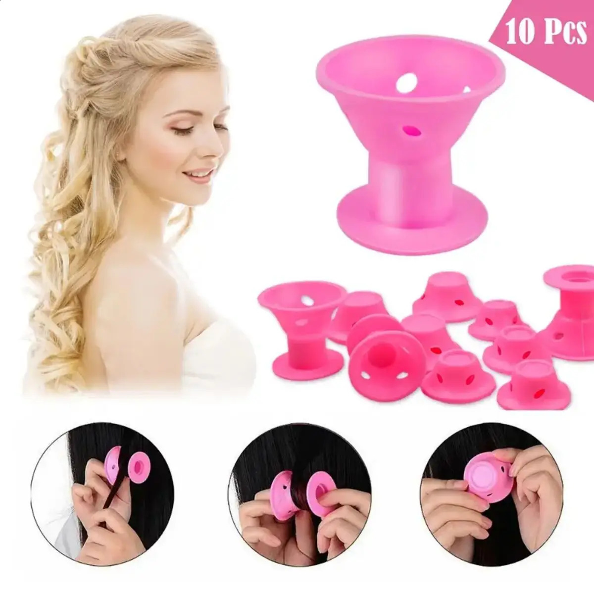 10pcs Soft Rubber Magic Curler - Silicone Mushroom No-Heat Hair Rollers for DIY Long Hair Styling 250519