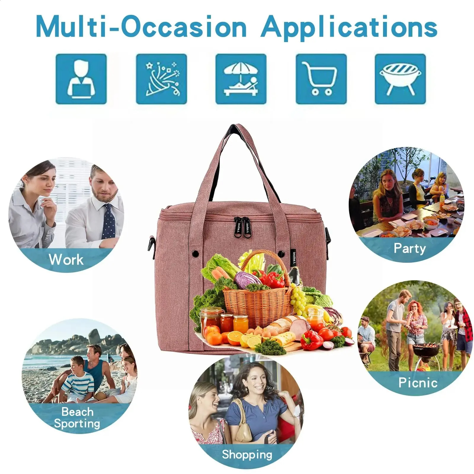 1pc Insulated Lunch Bag For MenWomen Reusable Large Cooler Box Tote Shoulder Strap Work Office Picnic Beach Travel F 250528