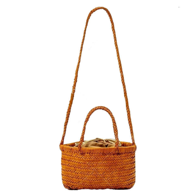 Tote Bag Braided Handbag New French Style Basket Handbag Genuine Leather Handwoven Tote Versatile Natural Color Crossbody Bag Shoulder Bag