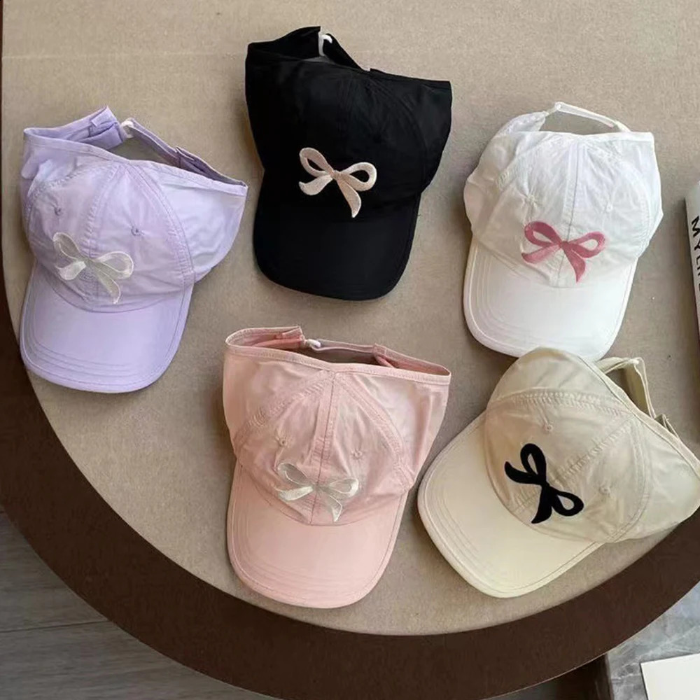 Sweet Bow Print High Ponytail Girls Hat Sun Hats Baseball Caps Adjustable Travel Caps Baby Children Peaked Caps Hat Visor Cap 250527