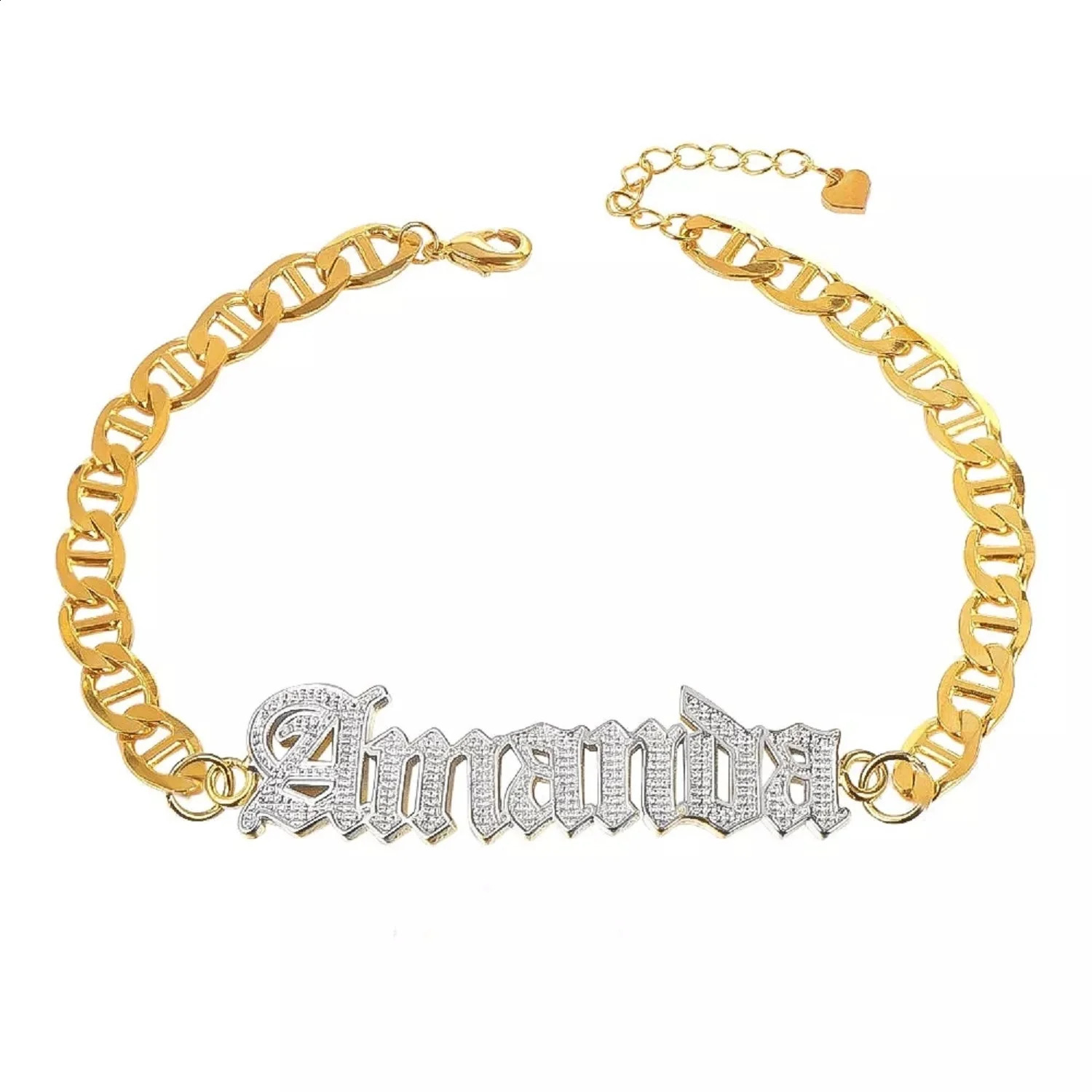 Custom Name Anklet Personalized Two Tone Old English Font Gold Plated Anklet Bracelet On The Leg Stainless Steel Foot Chain 250526