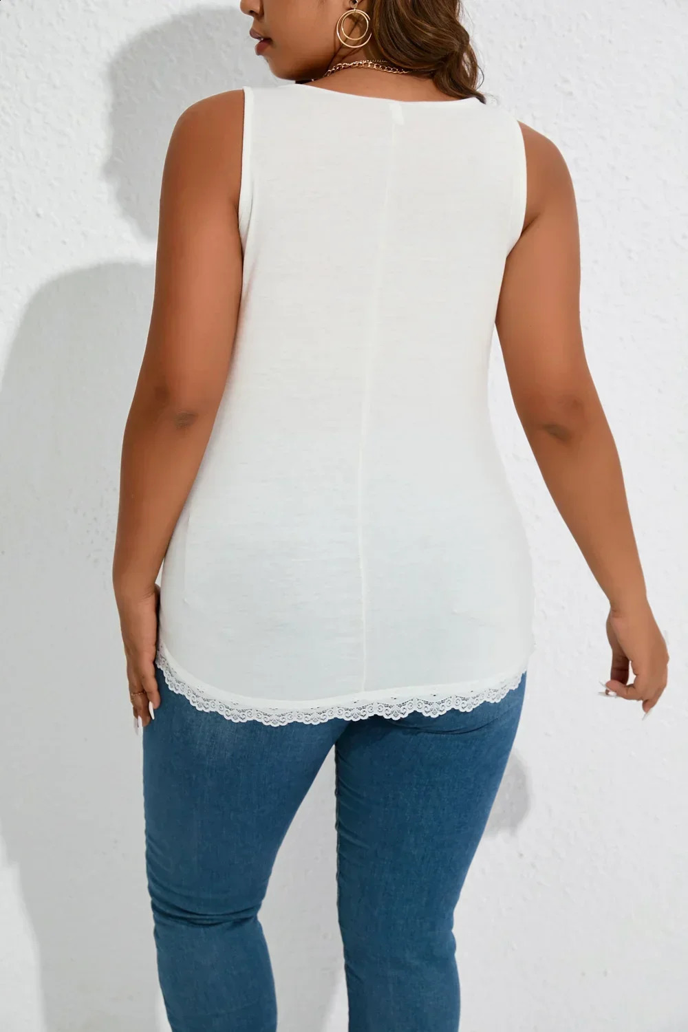 Plus Size 1XL5XL Women Casual Lace Solid Color Vest Tank tops Ladies Loose Fashion Sleeveless Tops for 250519