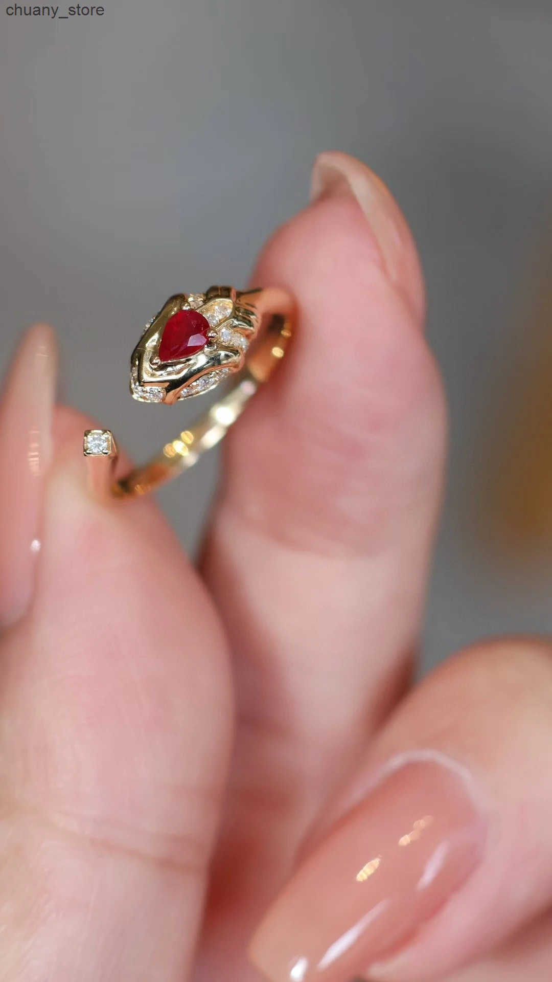 18K real gold natural ruby diamond ring snake head open ring wedding ring for women Valentines Day gift factory wholesale custom z250529GLQ0