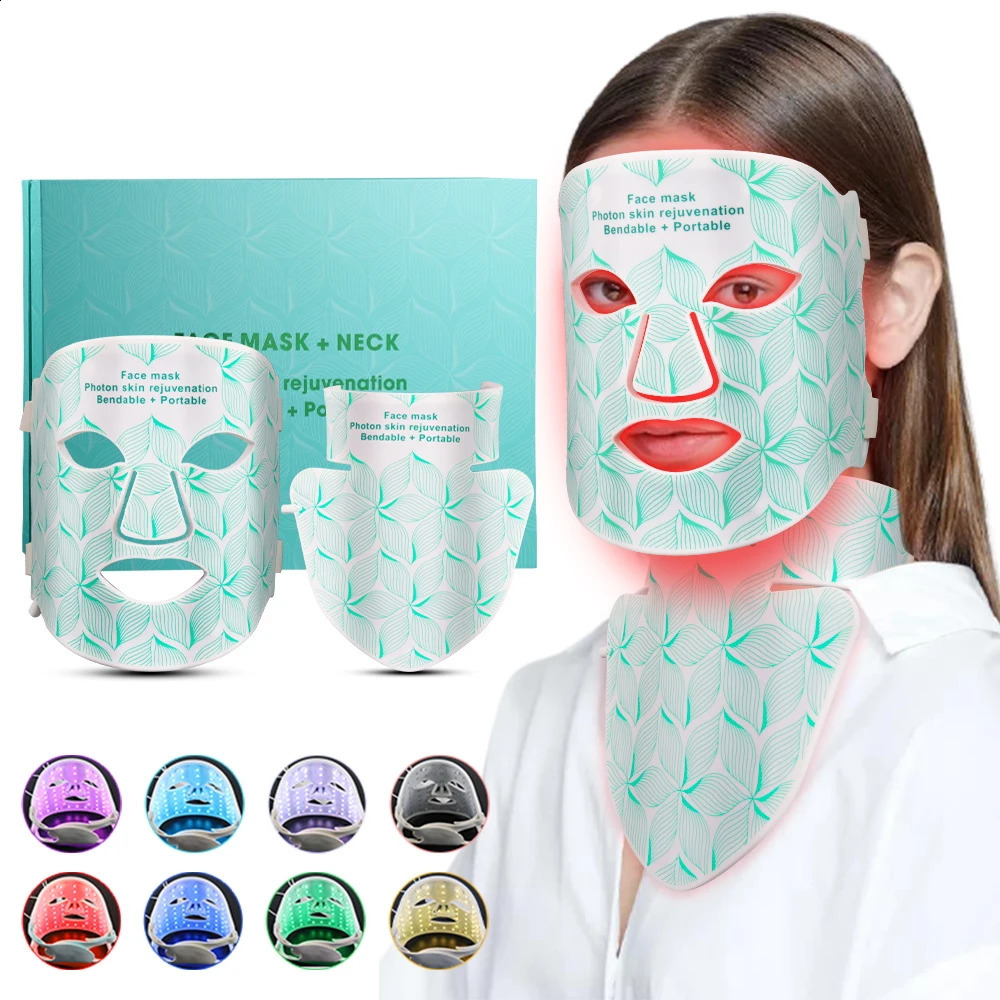 8 Colors Facial LED Mask with Neck Red Light Near Infrared Beauty Mask Aging Skin Rejuvenation 250528