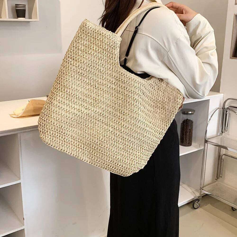 Women Straw Hobo Large Capacity Crochet Beach Zipper Closure Weaving Travel Handbag Ladies Summer Daily Bag