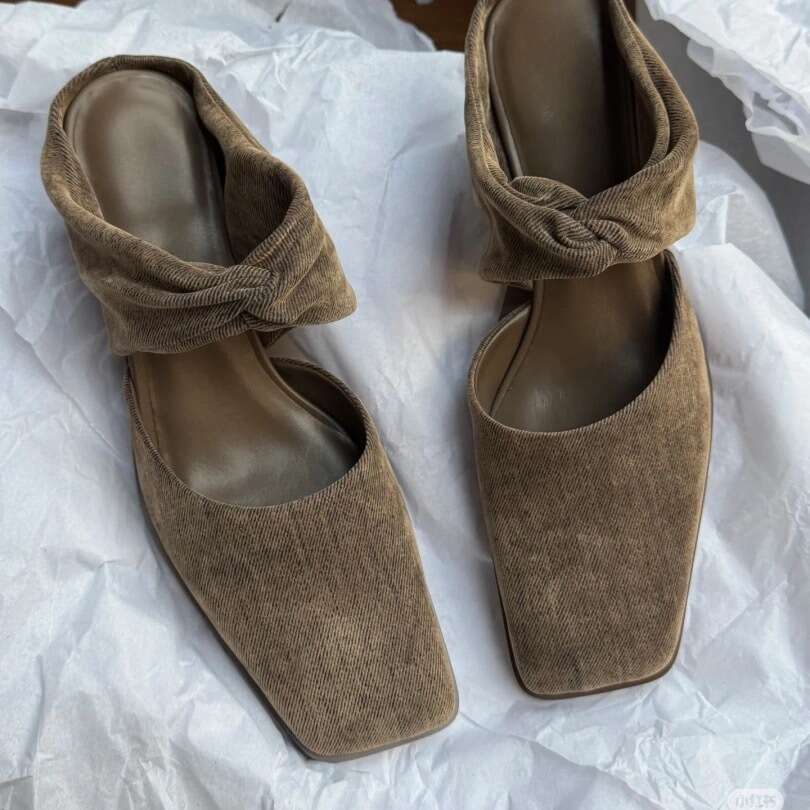 Genuine Leather Niche Square Toe Wedge for Women Outdoor 2025 Spring Summer One-Strap Sandals Mules