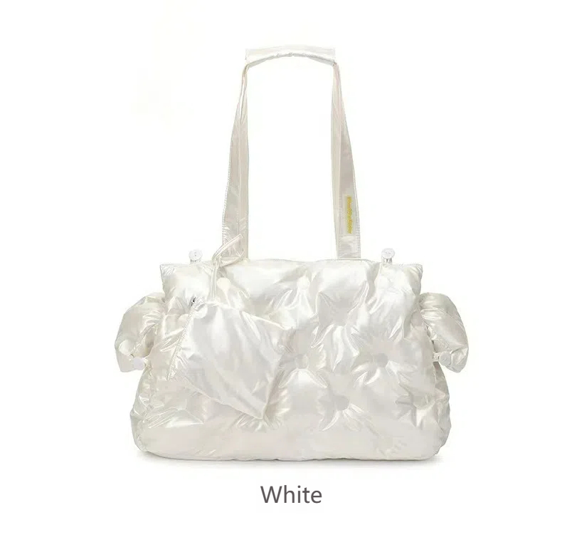 Japanese Style Luxury Puffy Pet Carrier Bag - Waterproof & Warm Dog Cat Handbag with Detachable Inner Mesh Bag