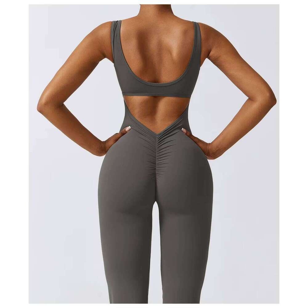 Hollow Out Beauty Back Women Tight Peach Butt Running Fitness Yoga Bodysuit Jumpsuit